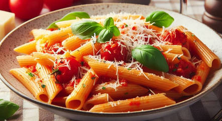 Macarrão com Molho de Tomate Assado e Manjericão Fresco